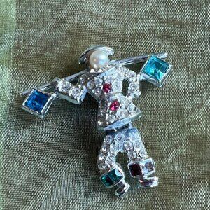 Vintage Silver and crystal Character Pin